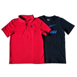 Nike Under Armour Polo T-Shirt Red Red Black Athletic Active Performance Boys